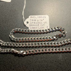 unisex 7mm x 16" or 18" cuban link, stainless steel chains